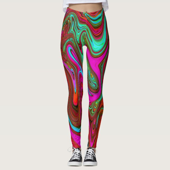 Legging Magenta, Vermelho e Abstrato Azul na Groovy Retro (Frente)