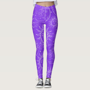 Legging Magia Roxa Vintage Celestial Sol Lua Estrelas