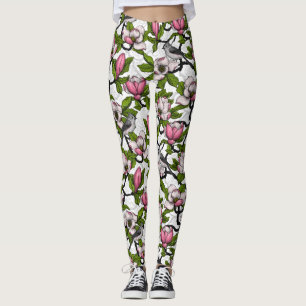 Legging Magnólia florescente e pássaro-do-titrato