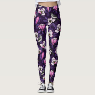 Legging Magnólia florescente e pássaro-do-titrato 4