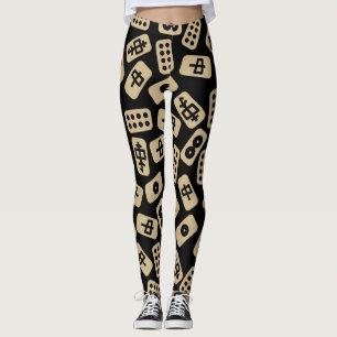 Legging Mahjong Azulejos Brown em Preto
