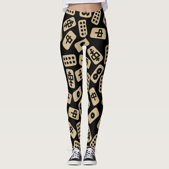 Legging Mahjong Azulejos Brown em Preto (Frente)