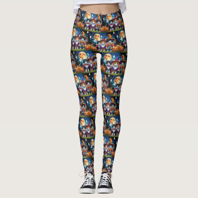 Legging Maine Coon Cats Pumpkin Halloween Engraçado (Frente)