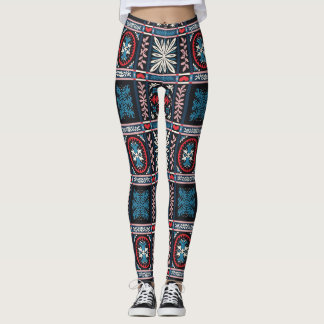 Legging Maiolica italiana, bordado floral mediterrânico.