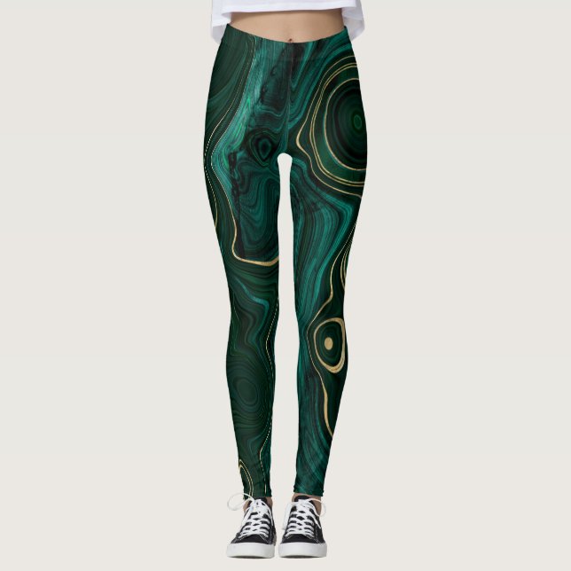 Legging Malacite Verde Escuro e Veios de Folha de Ouro em  (Frente)