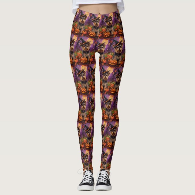 Legging Malandro Biewer Terrier Halloween Witch E Pumpkin (Frente)