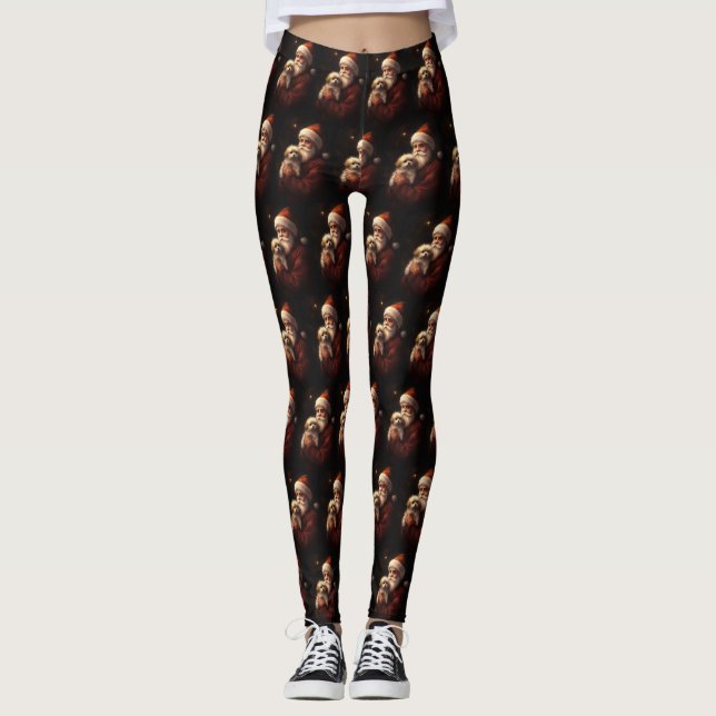Legging Maltês Com Natal Festivo Do Papai Noel  (Frente)