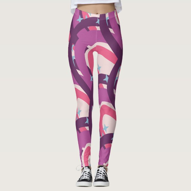 Legging Mama personalizada boêmica rosa-púrpura do arco-ír (Frente)