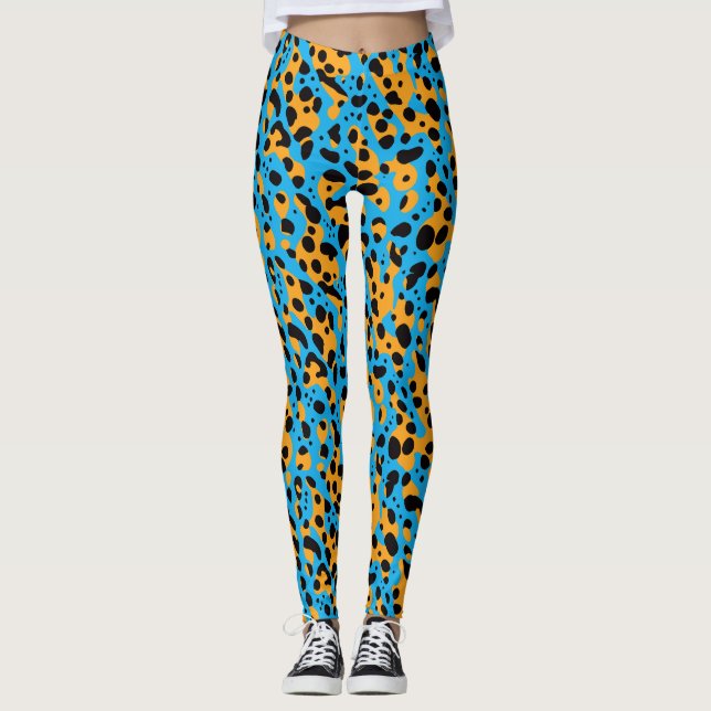Legging Manchas de leopardo azul abstrato moderno Impressã (Frente)