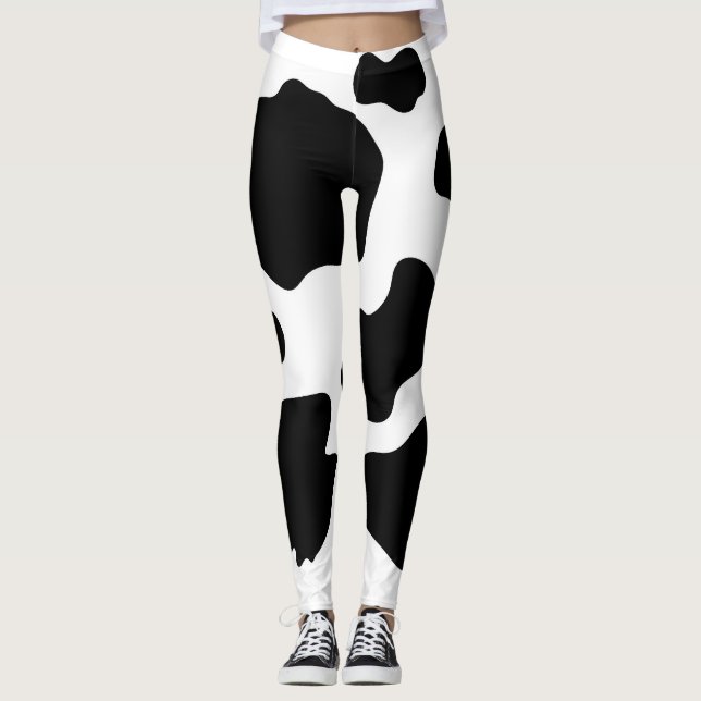 Legging Manchas de Vaca Moo Impressão Preto e Branco (Frente)