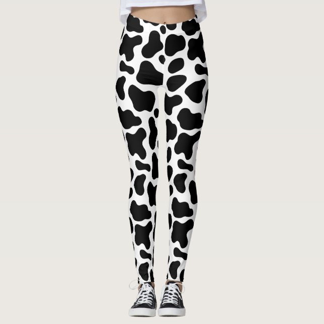 Legging manchas pretas e brancas, padrão de vaca (Frente)