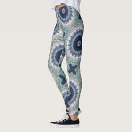 Legging Mandala Azul e Teal com Simetria Geométrica
