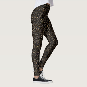 Legging Mandala Bege de Camelo com Simetria Elegante
