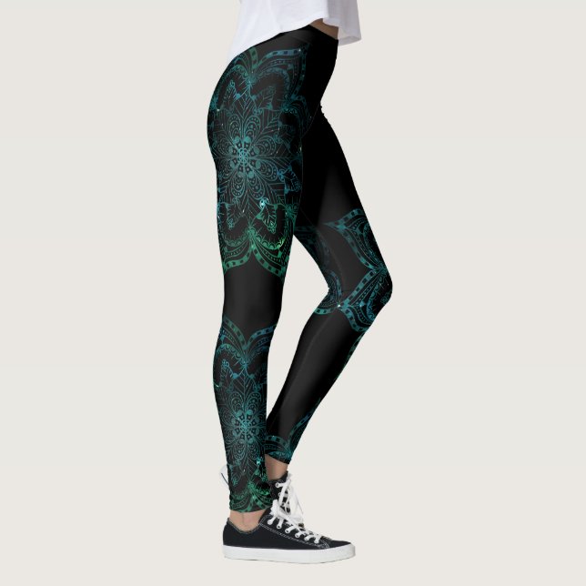 Legging Mandala Boho Teal e Black Yoga (Direita)