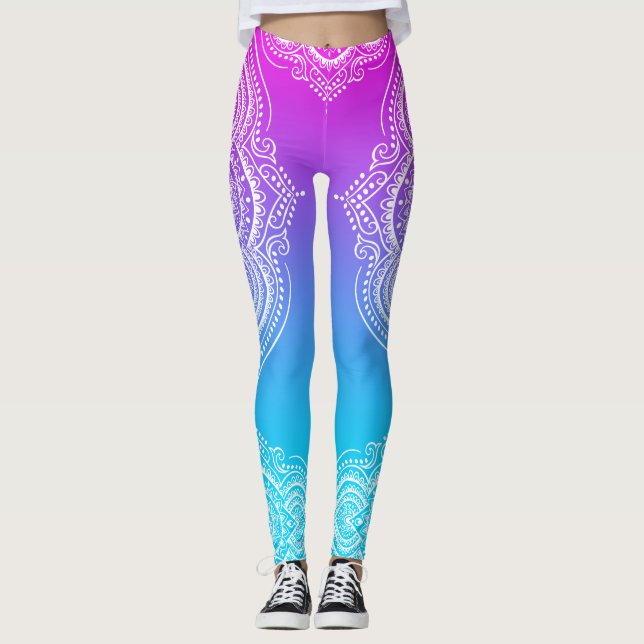 Legging Mandala branca em cor rosa a azul ombre (Frente)