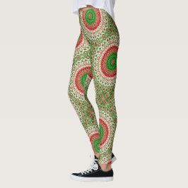 Legging Mandalá Clássico de Feriado em Vermelho, Verde e D