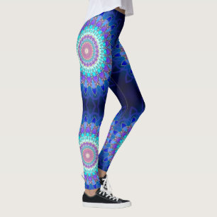Legging Mandala da flor de Lotus - violeta ciana azul