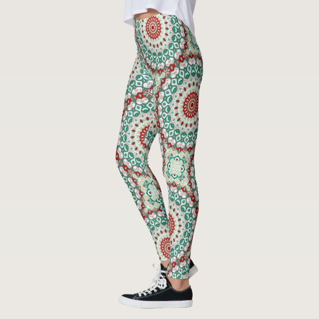 Legging Mandala de Feriado em Vermelho, Verde e Branco de  (Esquerda)