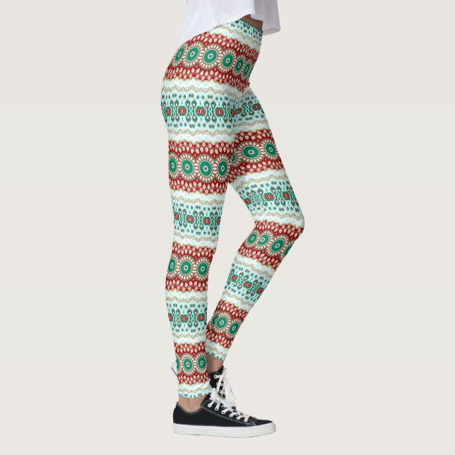 Legging Mandala de Natal em Vermelho, Verde e Fosco Azul (Direita)