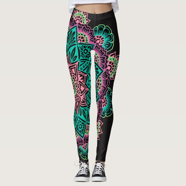 Legging Mandala de néon brilhante (Frente)