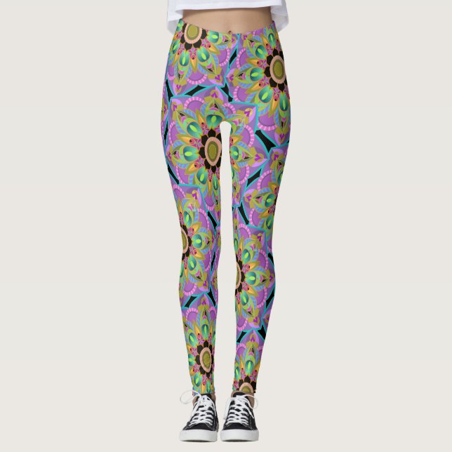 Legging Mandala Design, Neon Flower Power! (Frente)