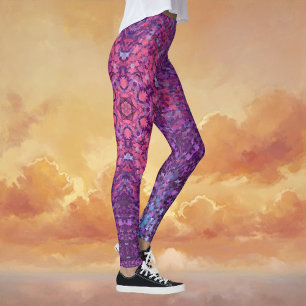 Legging Mandala digital rosa púrpura e azul