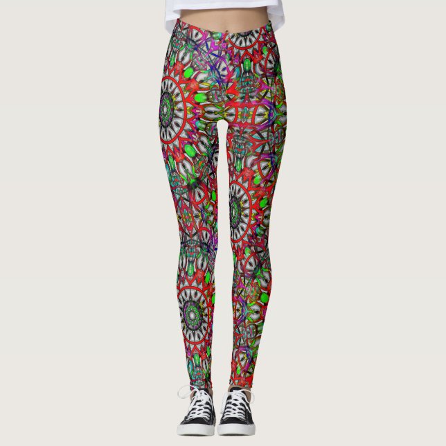 Legging Mandala do caleidoscópio vermelho anormal (Frente)