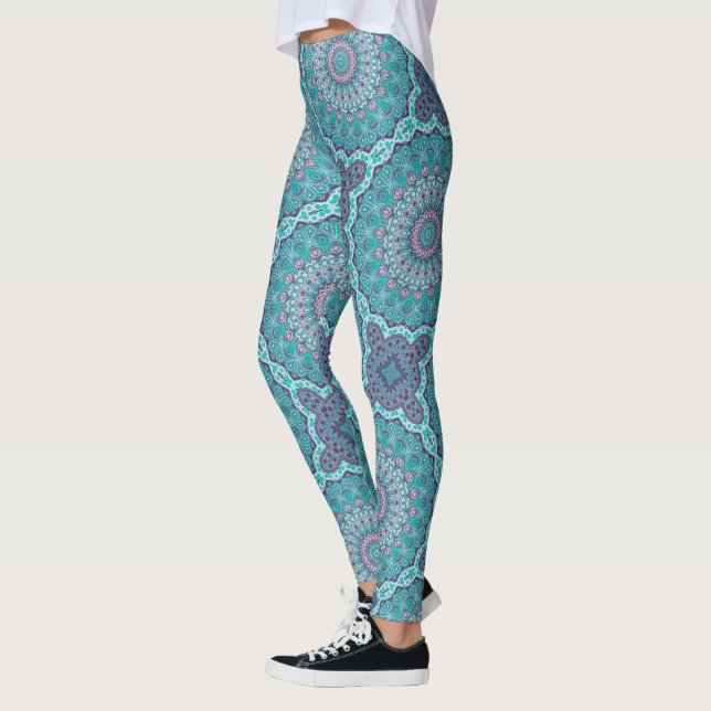 Legging Mandala em Aquarela em Azul-turquesa e Roxo (Esquerda)