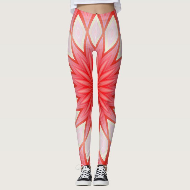 Legging Mandala Floral, Branco E Vermelho (Frente)
