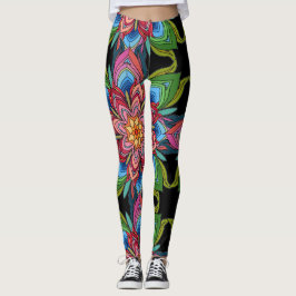 Legging Mandala Floral, Multicolor vibrante em preto