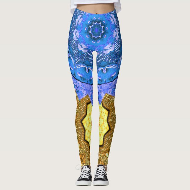 Legging Mandala Magic Blue & Dourado (Frente)