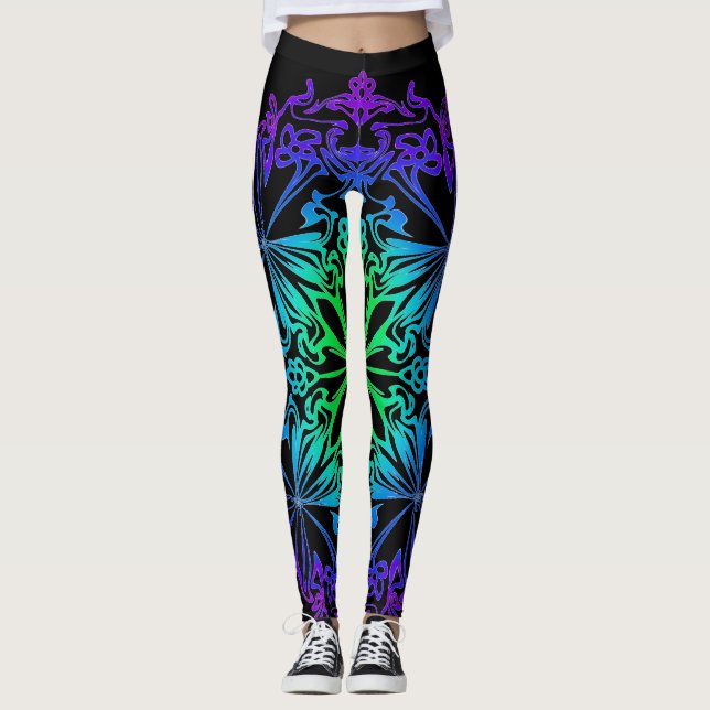Legging Mandala verde-verde-verde-azul-boho Elegante (Frente)