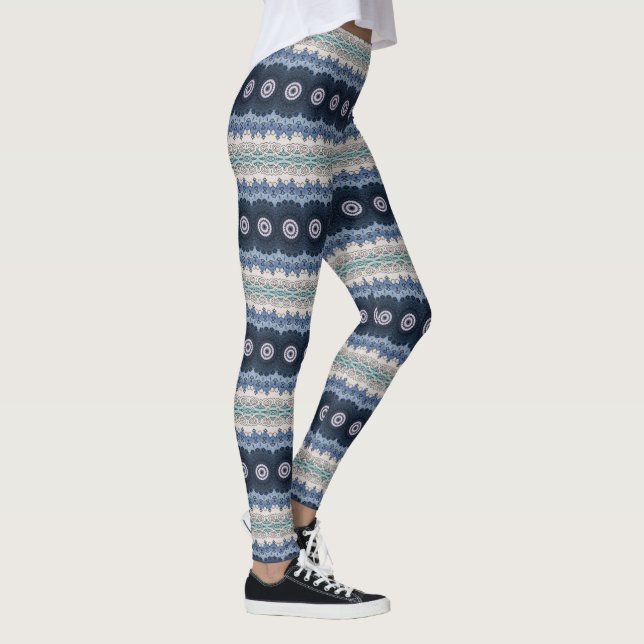 Legging Mandalas Azul e Turquesa com Simetria Geométrica (Direita)