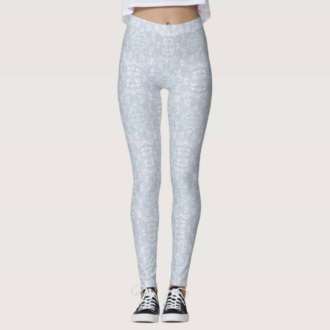 Legging Mandalas claras azuis, cor-de-rosa e branco (Frente)