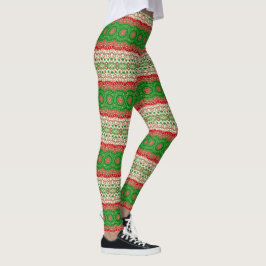 Legging Mandalas Clássicas de Feriado em Vermelho, Verde e