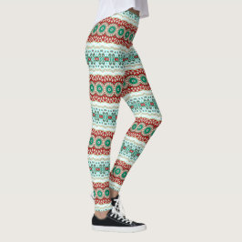 Legging Mandalas de Natal em Vermelho, Verde e Azul Gélido