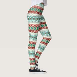 Legging Mandalas de Natal em Vermelho, Verde e Azul Gélido