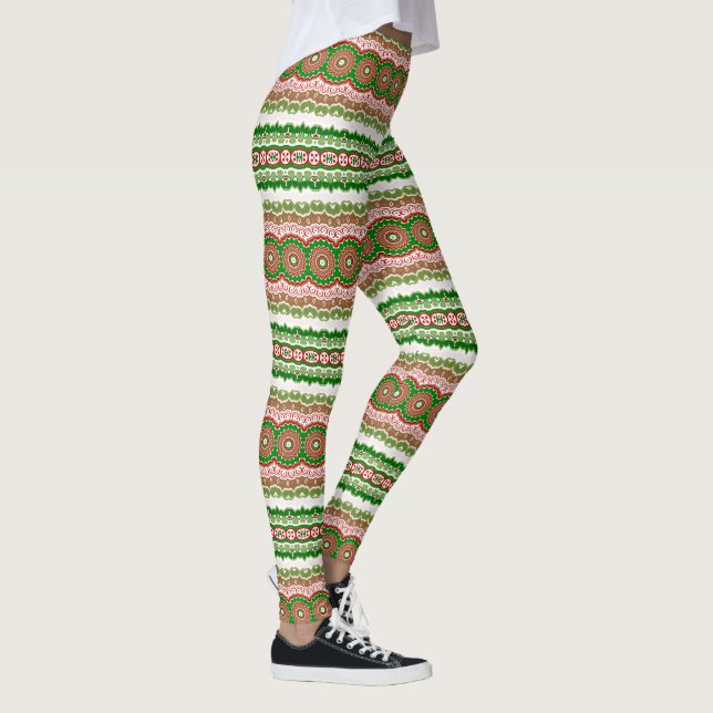 Legging Mandalas de Natal em Vermelho, Verde e Dourado Que (Direita)