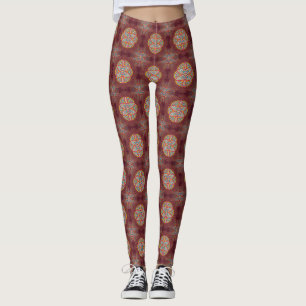 Legging Mandalas em padrões mistos de Maroon