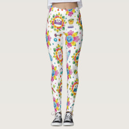 Legging Mandalas Florais Divertidos Padrão Sem Costura