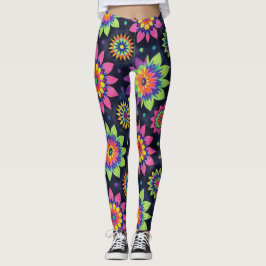 Legging Mandalas Florais Neon Padrão Contínuo