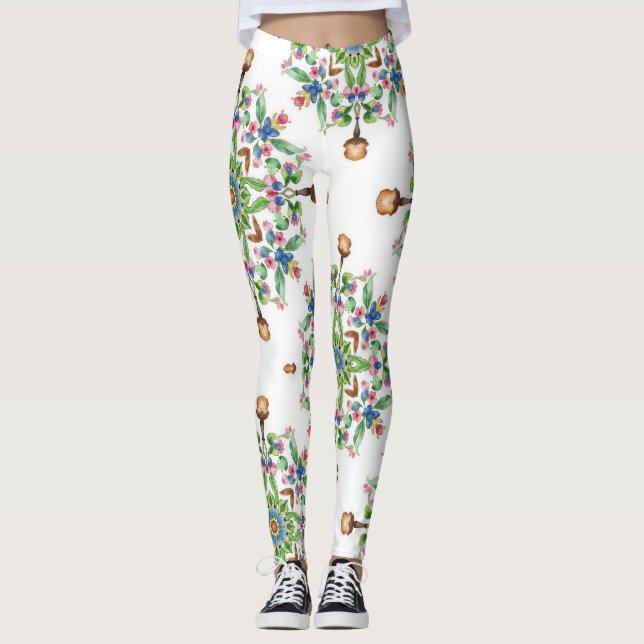 Legging Mandalas Formadas a partir de um Padrão Floral Sem (Frente)