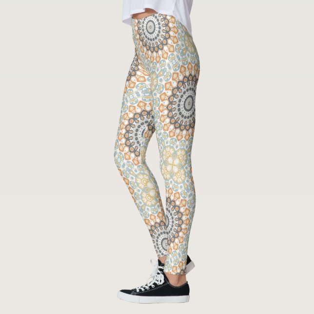 Legging Mandalas Geométricas em Laranja, Cinza e Azul (Esquerda)