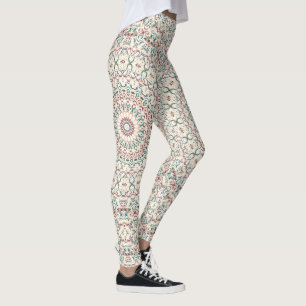 Legging Mandalas Geométricas Intrincadas em Turquesa, Rosa