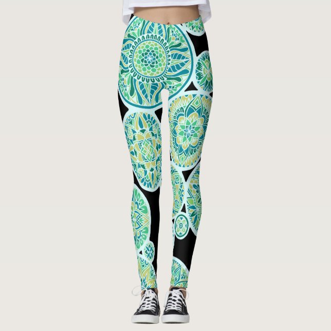 Legging Mandalas invertidas do tom do mar (Frente)