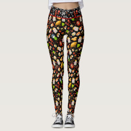 Legging Maneki Neko Cat e Sushi, japonês negro