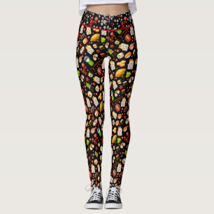 Legging Maneki Neko Cat e Sushi, japonês negro