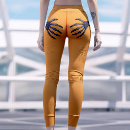 Legging Mão esquelética em laranja Dia de as Bruxas engraç
