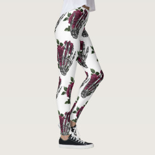 Legging Mão Esquelética Floral Borgonha Gótica