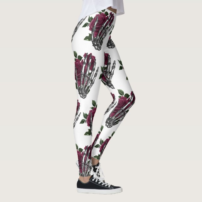 Legging Mão Esquelética Floral Borgonha Gótica (Direita)